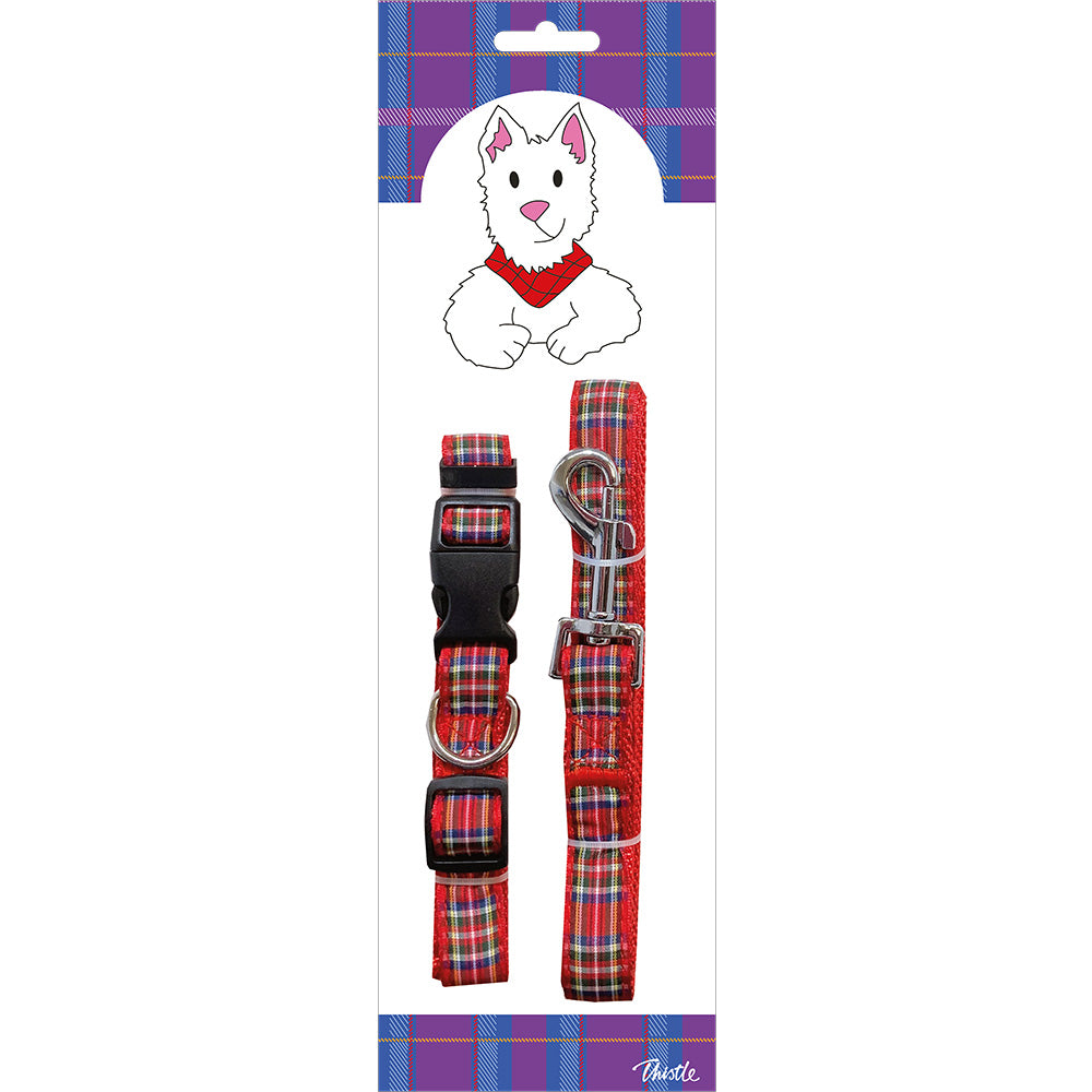 Red Tartan Dog Collar and Lead