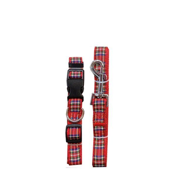 Red Tartan Dog Collar and Lead