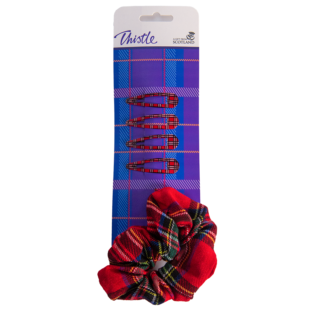 Red Tartan Scrunchie + 4 Clips
