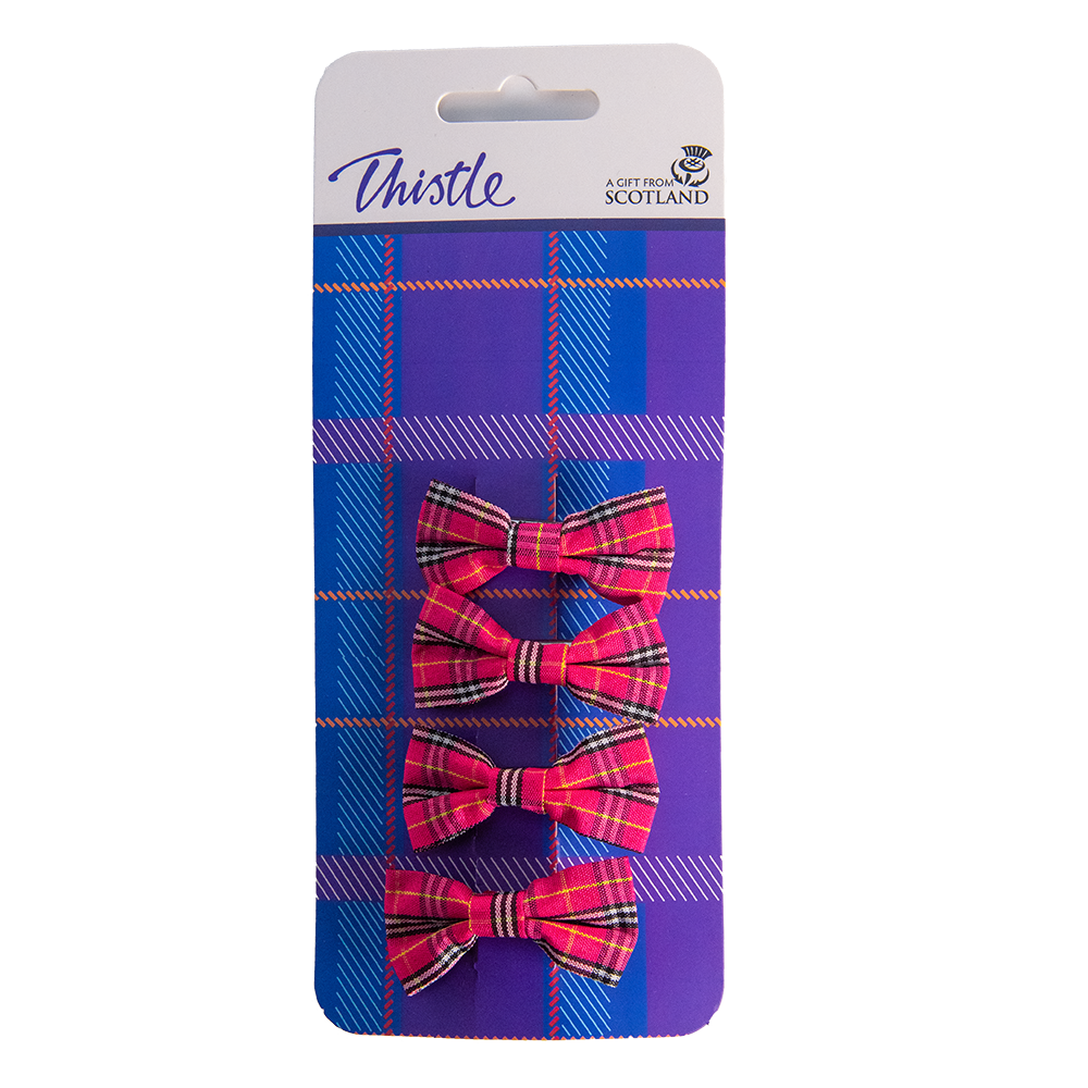 Pink Tartan Bow Clips x 4