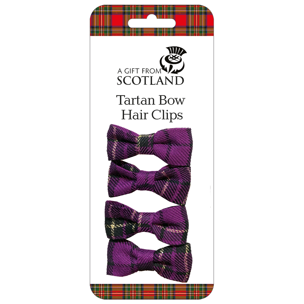 Purple Tartan Bow Clips x 4