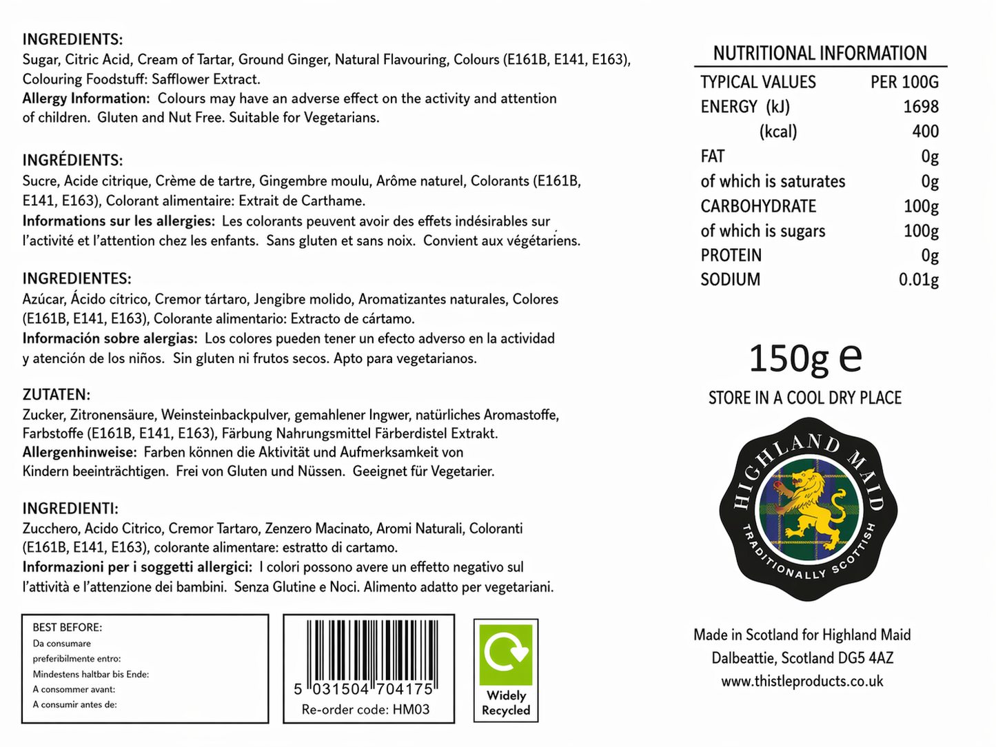 Highland Maid Edinburgh Rock (150g)