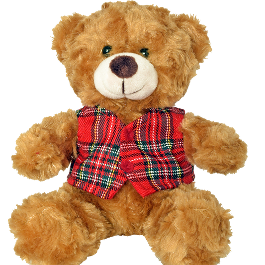 Teddy with Red Tartan Waistcoat - 18cm