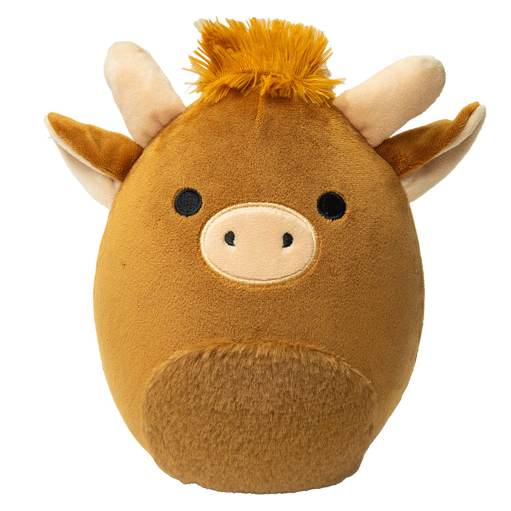 Plush Highland cow soft toy on a white background.