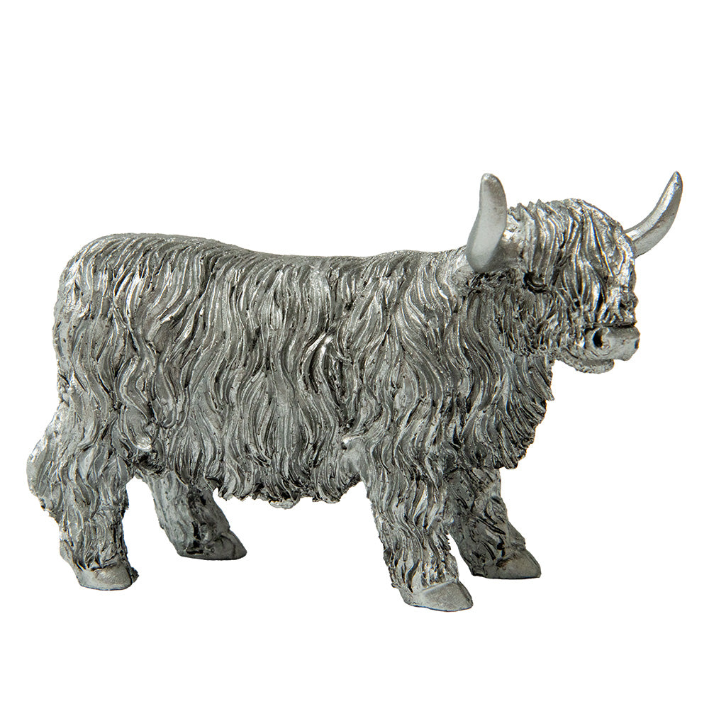 Silver Highland Cow Figurine - 12cm