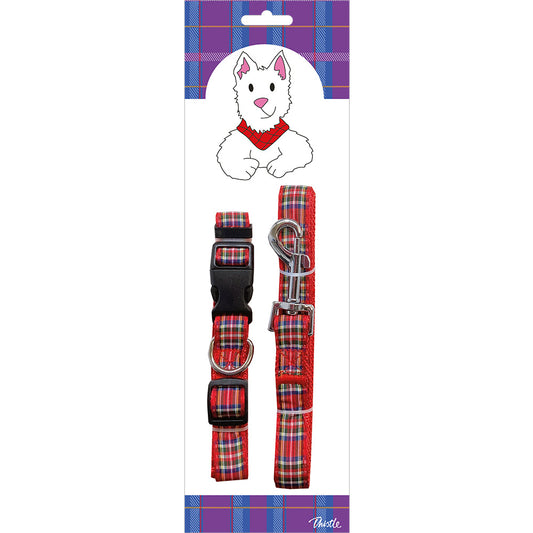 Red Tartan Dog Collar and Lead