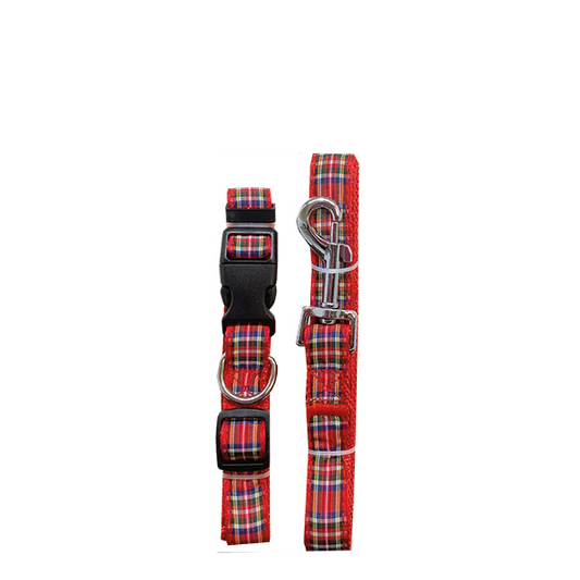 Red Tartan Dog Collar and Lead