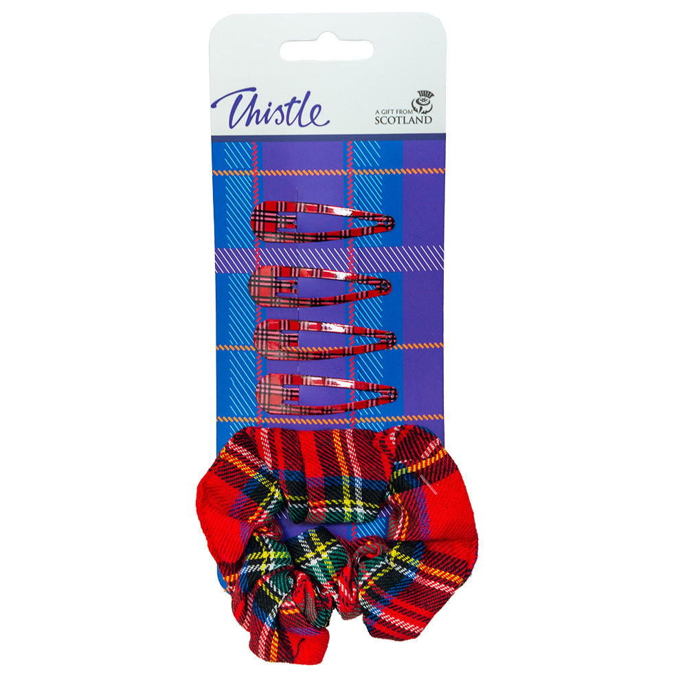 Red Tartan Scrunchie + 4 Clips