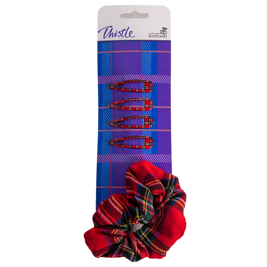 Red Tartan Scrunchie + 4 Clips