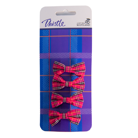 Pink Tartan Bow Clips x 4