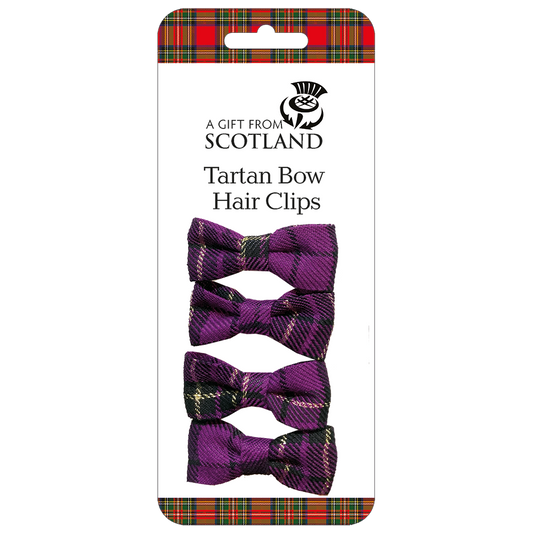 Purple Tartan Bow Clips x 4