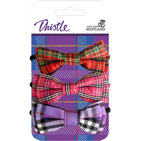 Tartan Bow Hair Elastics x 3