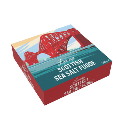 Box of Luxury Scottish Sea Salt Fudge with a scenic design on the cover