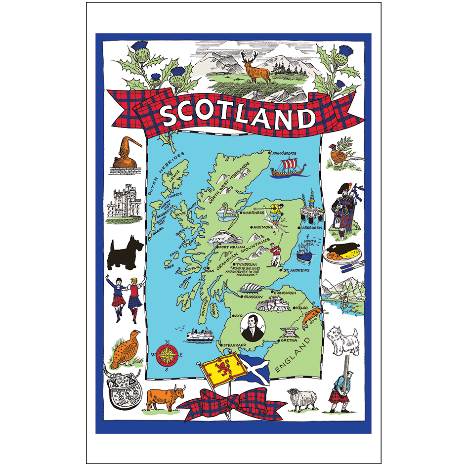 Map of Scotland Tea Towel