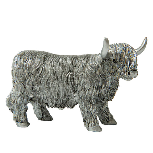Silver Highland Cow Figurine - 12cm